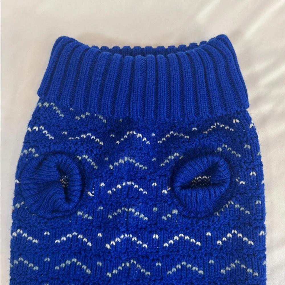 Blue and White Knit Dog Sweater